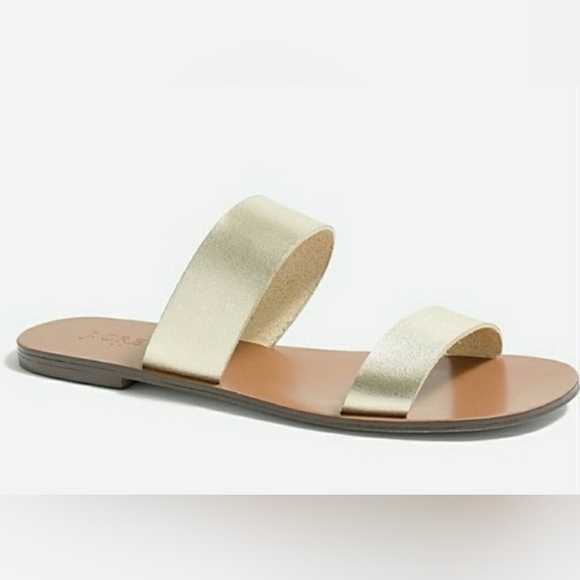 J. Crew Shoes - NEW J. Crew Brown & Metallic Gold Slip On Strappy Flat Summer Sandals Size 9